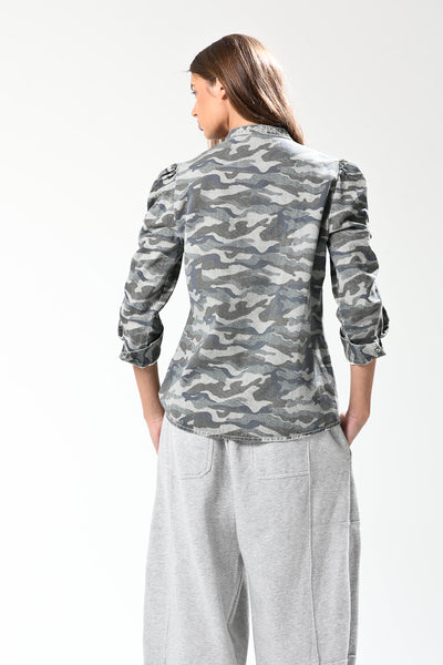 Shirring Washed Printed Jacket