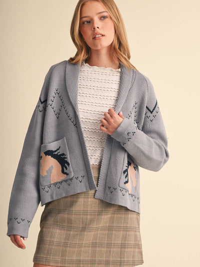 Horse Knit Sweater Cardigan - 2 Colors