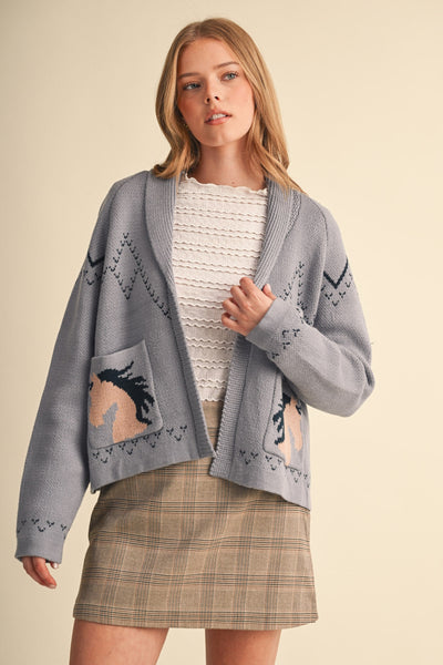 Horse Knit Sweater Cardigan - 2 Colors