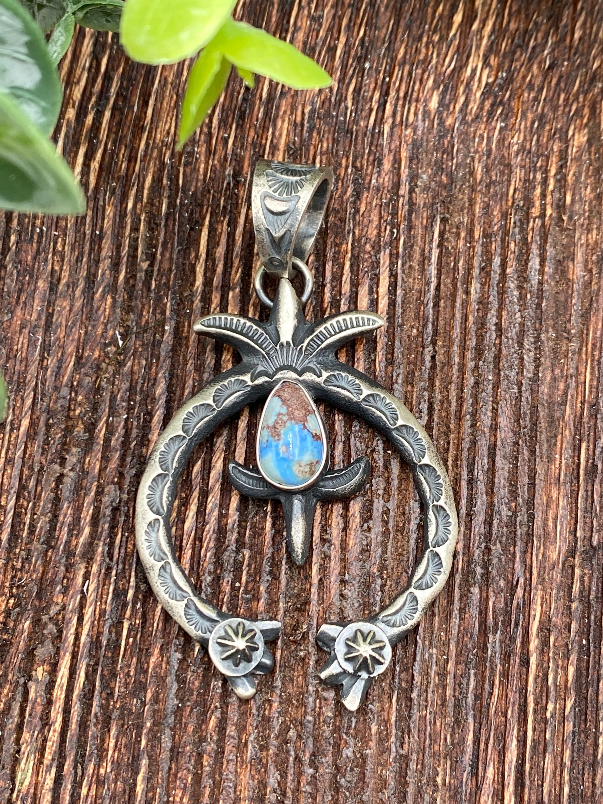Luna Sterling Stamped Naja With Turquoise Teardrop Center