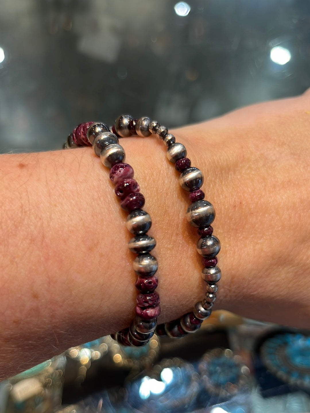 Cybil Purple Spiny Varied Sterling Stretch Bracelet