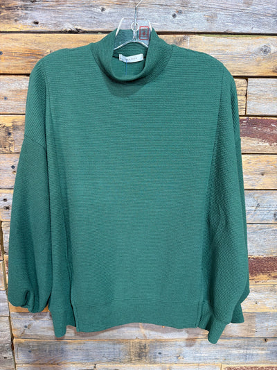 Green Cloudy Knit Mock Neck Top