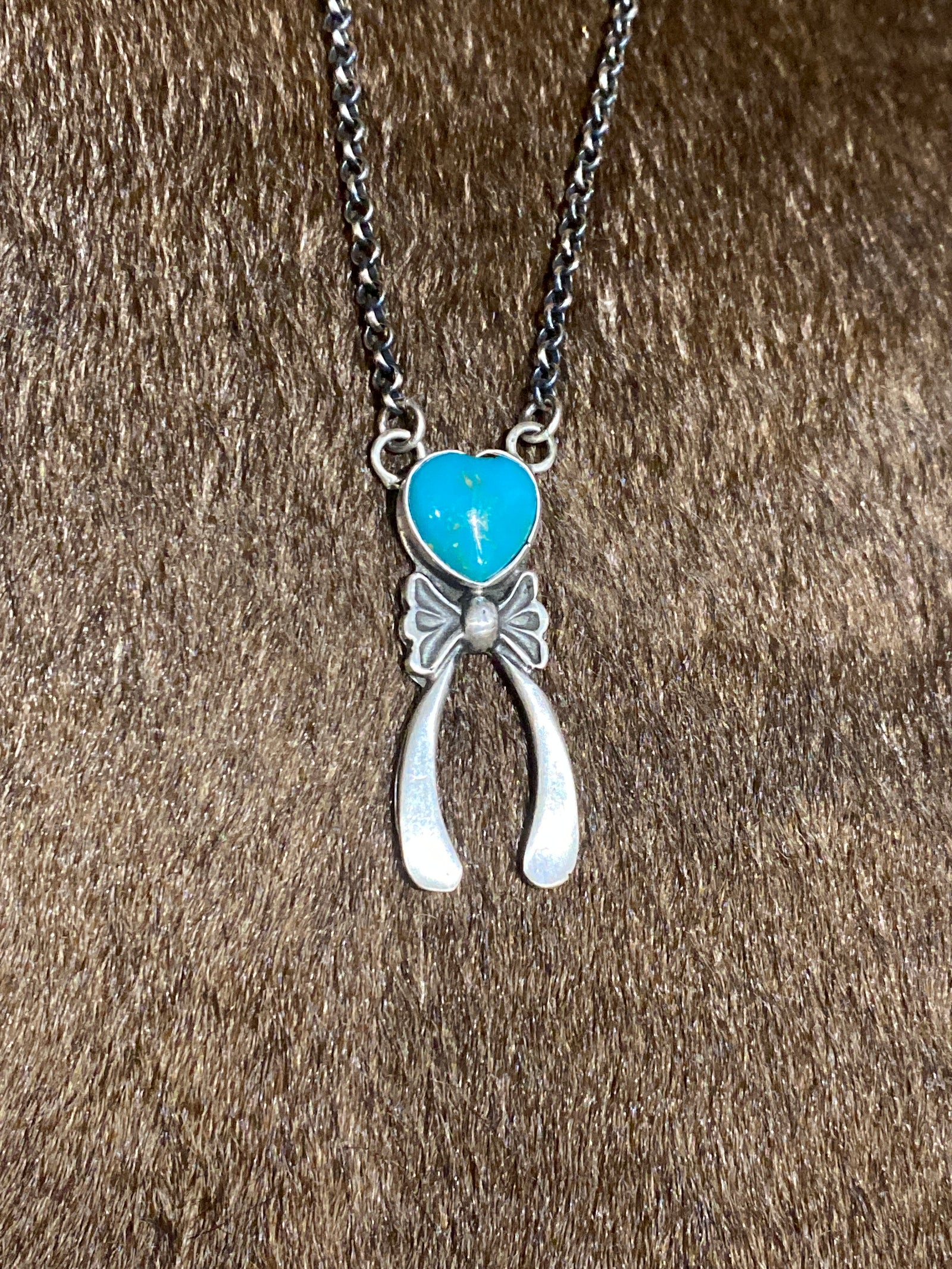 Bayard Stone Heart & Sterling Bow Necklace - 18"