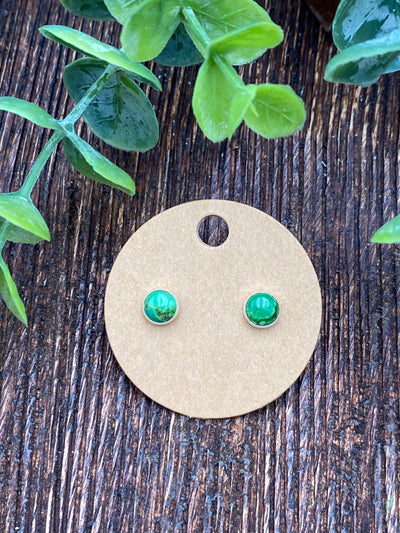 Carson Round 6mm Petite Stud Sterling Earrings - Green