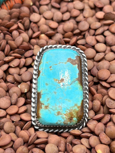 Fillmore Roped Sterling Turquoise Rectangle Ring - Adjustable