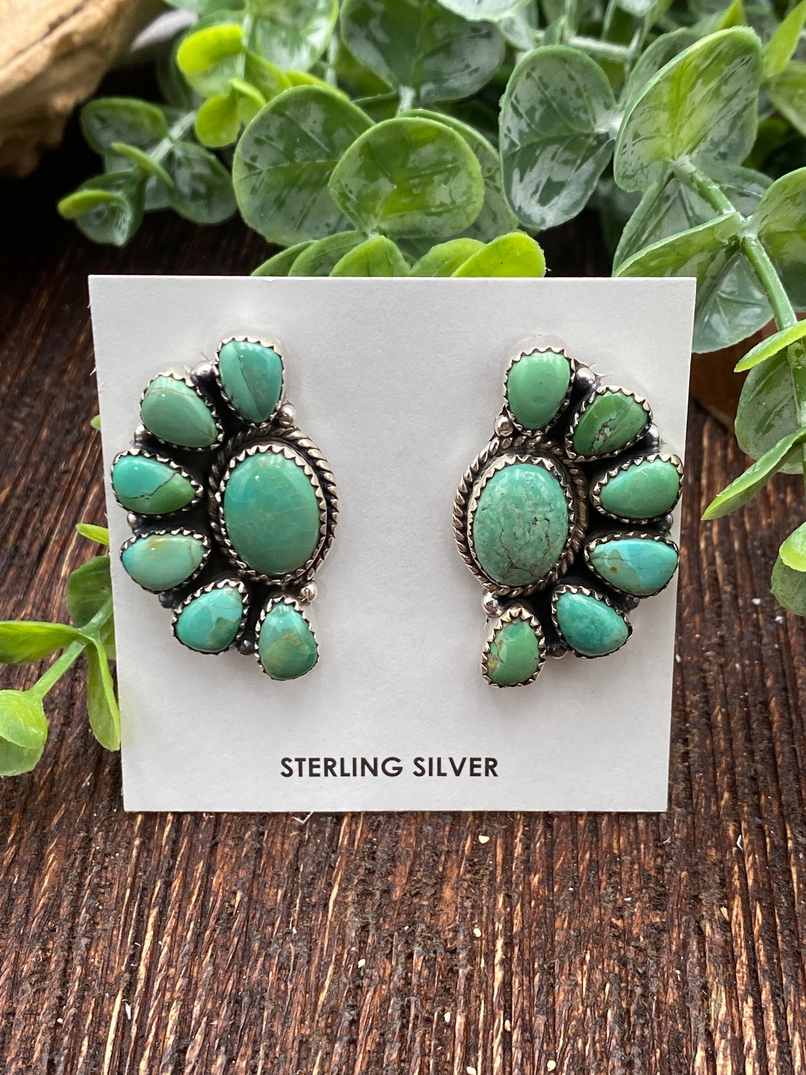 Kingman Turquoise Half Circle Cluster Earrings