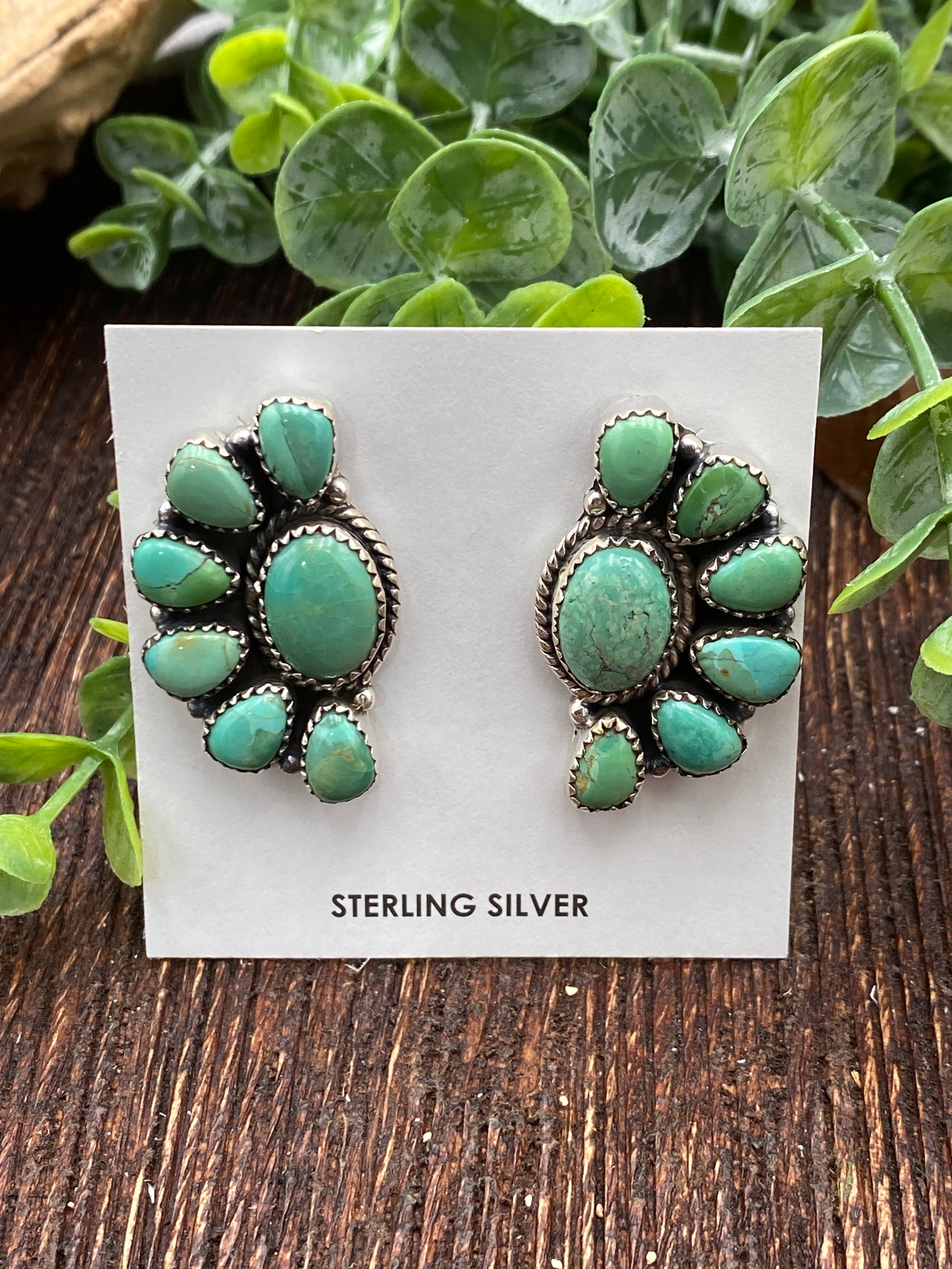 Kingman Turquoise Half Circle Cluster Earrings