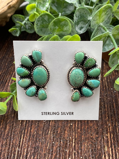 Kingman Turquoise Half Circle Cluster Earrings