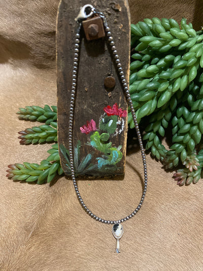 Bridgette Sterling 3mm Navajo Necklace With Stone Flute Blossom - 16"