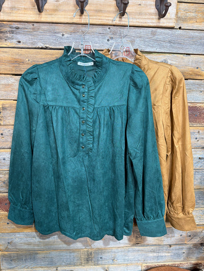 Catherine Long Sleeve Solid Suede Blouse
