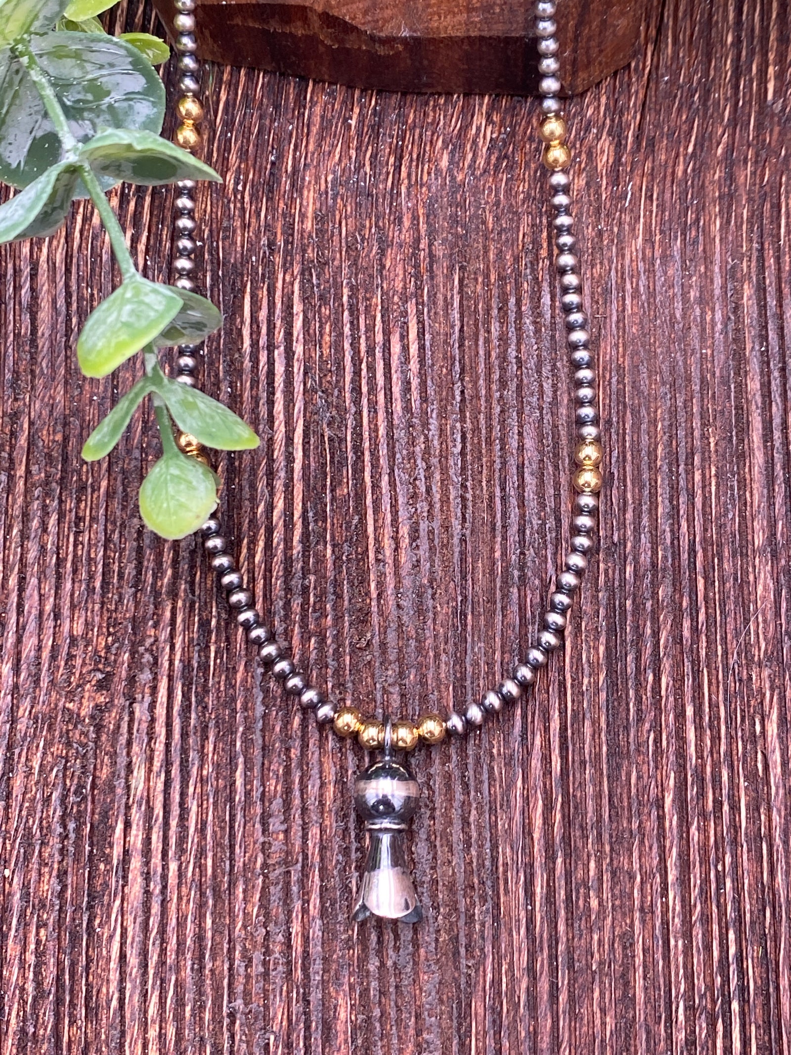 Hannah 2mm Sterling Flute Blossom Silver & 4mm Gold Navajo Necklace - 18"