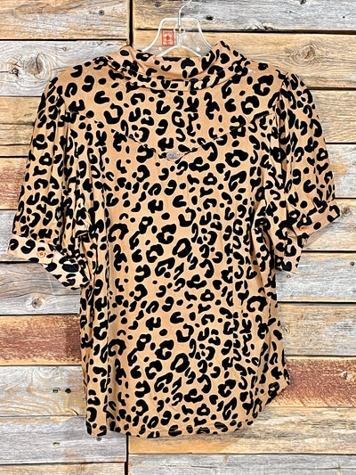 Lindale Leopard Burnout Ruffle Collar Puff Sleeve Blouse