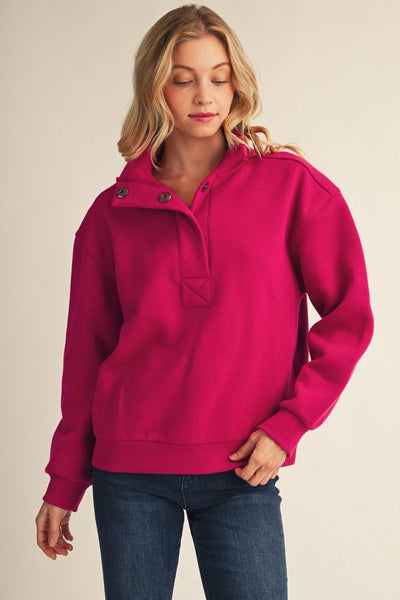 Kaylynn Fleece Lined High Neck Pullover - Magenta