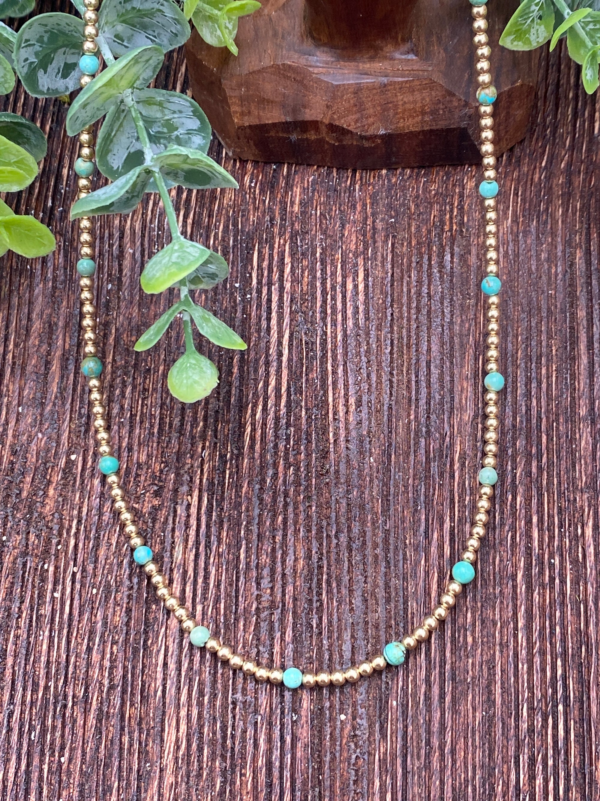 Billy Sue Gold Dipped Sterling Necklace With Turquoise Beads - 18"