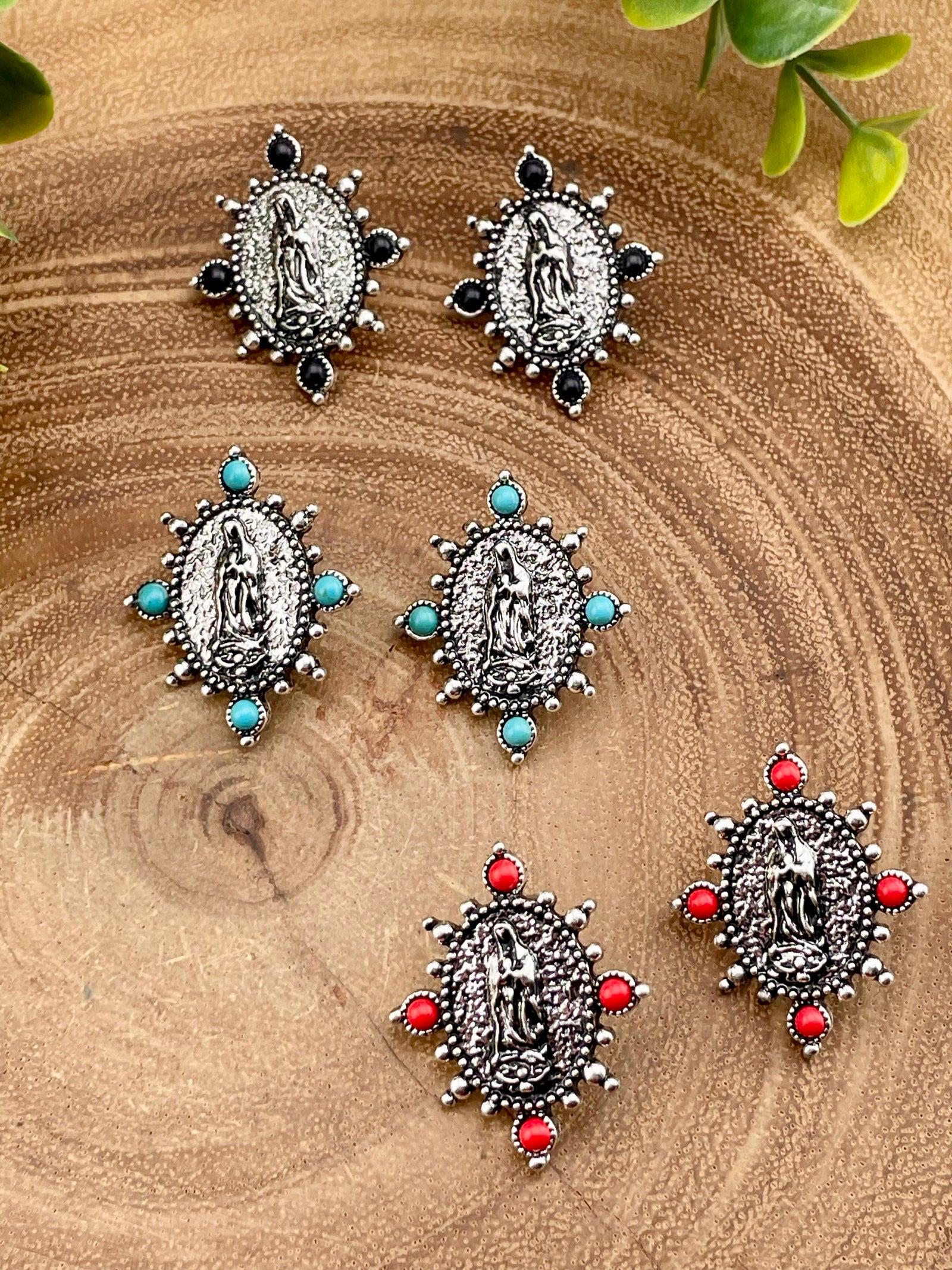 Lady of Guadalupe Stone Framed Fashion Earrings