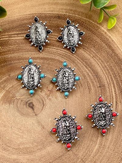 Lady of Guadalupe Stone Framed Fashion Earrings
