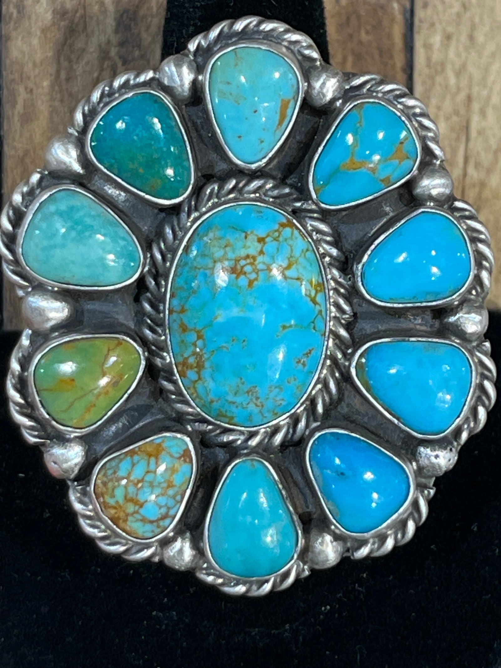 Raven Oval Center Teardrop Surround Turquoise Cluster Ring - Adjustable
