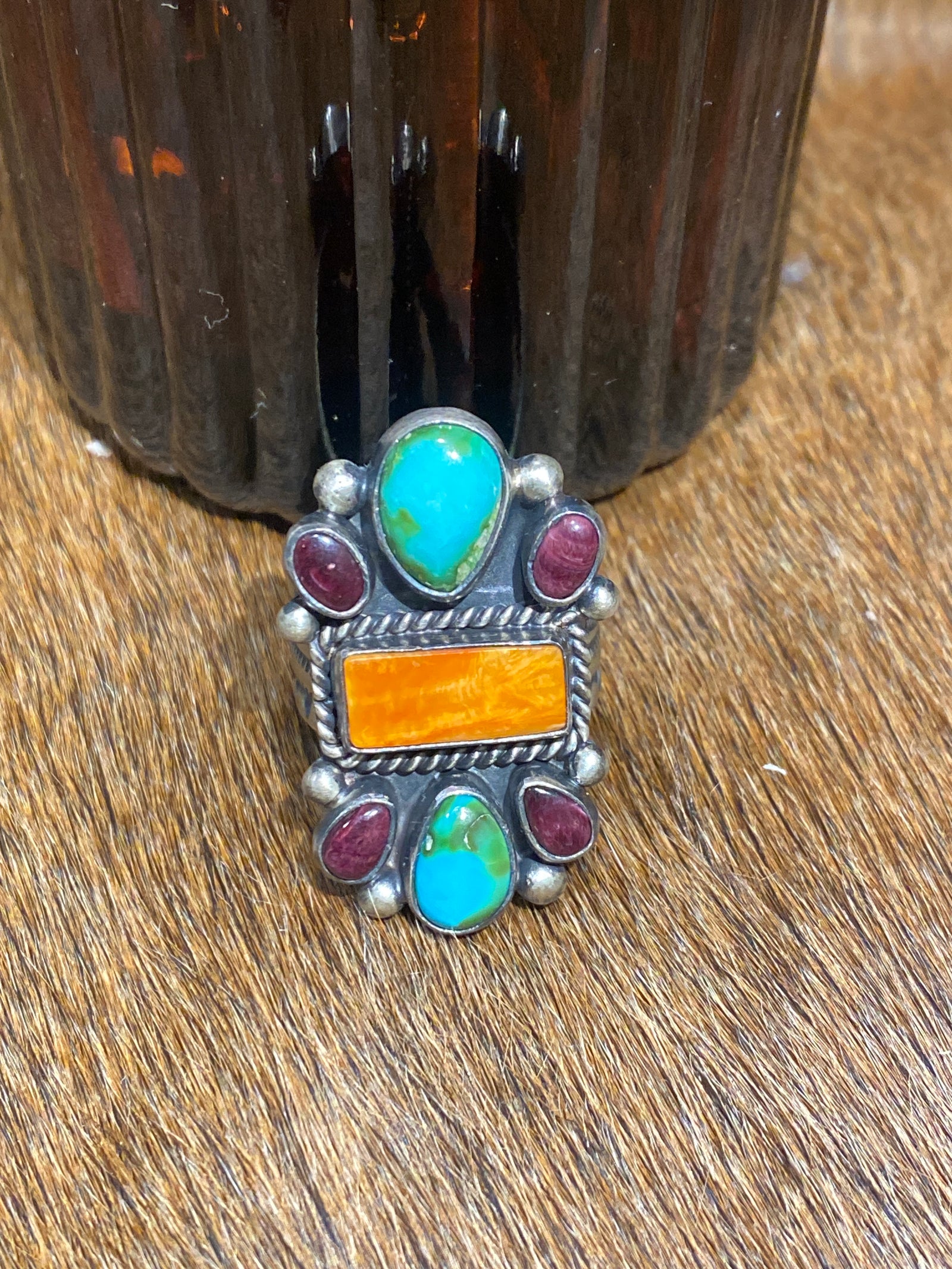 Armenia Center Rectangle Multi Stone Sterling Ring - Adjustable