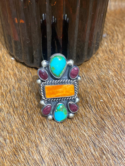 Armenia Center Rectangle Multi Stone Sterling Ring - Adjustable