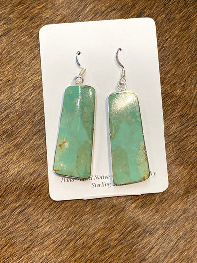 Santo Domingo Sterling Edge Turquoise Slab Earrings - Large