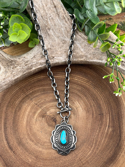 Wilder Sterling Lariat Link Chain With Scallop & Point Concho Pendant - Turquoise