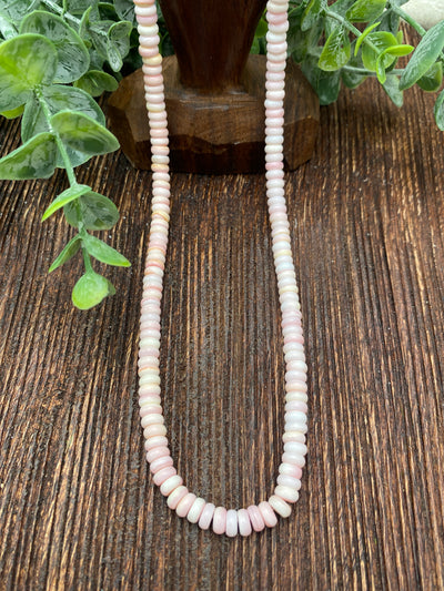 Candy Pink Conch Bead Necklace - 16"v