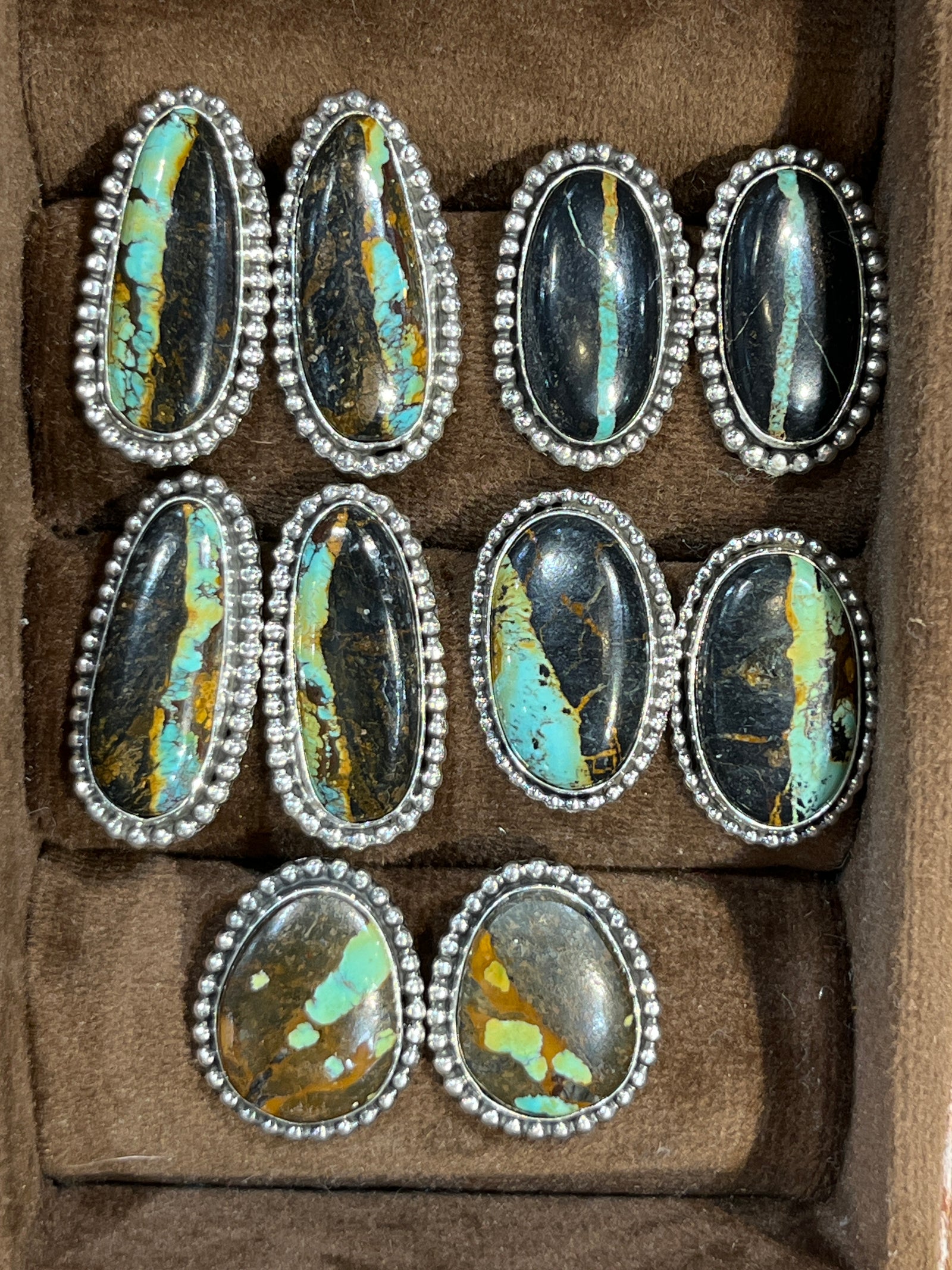 Brunswick Sterling Dot Framed Dark Stone Turquoise Earrings