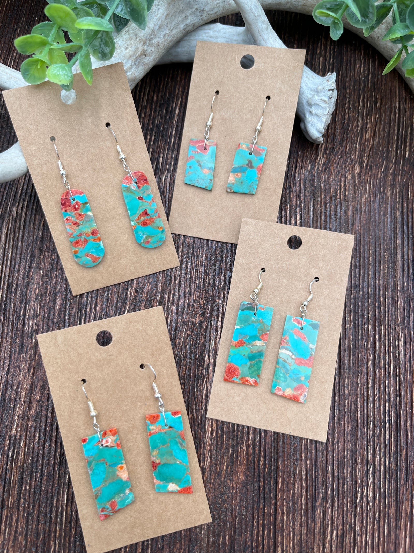 Rose Garden Sterling Turquoise & Sponge Coral Slab Earrings