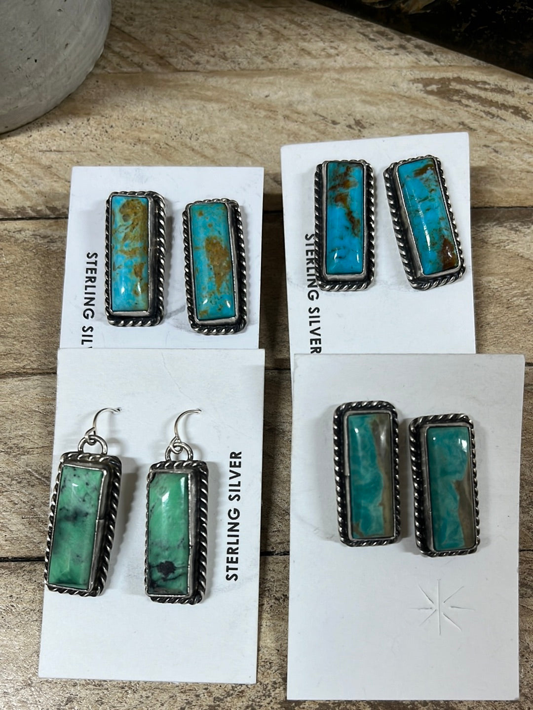 Frio Sterling Silver & Stone Rectangle Bar Earrings