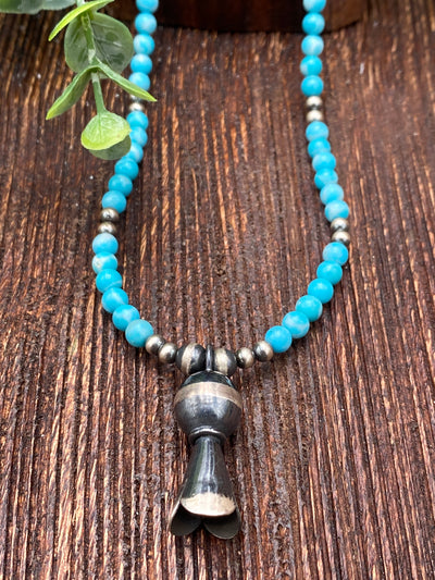 Vella Turquoise & Navajo Necklace With Flute Blossom Pendant - 18"