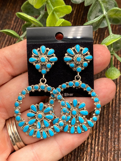 Carter Sterling Flower Wheel Hoop Earrings - Turquoise