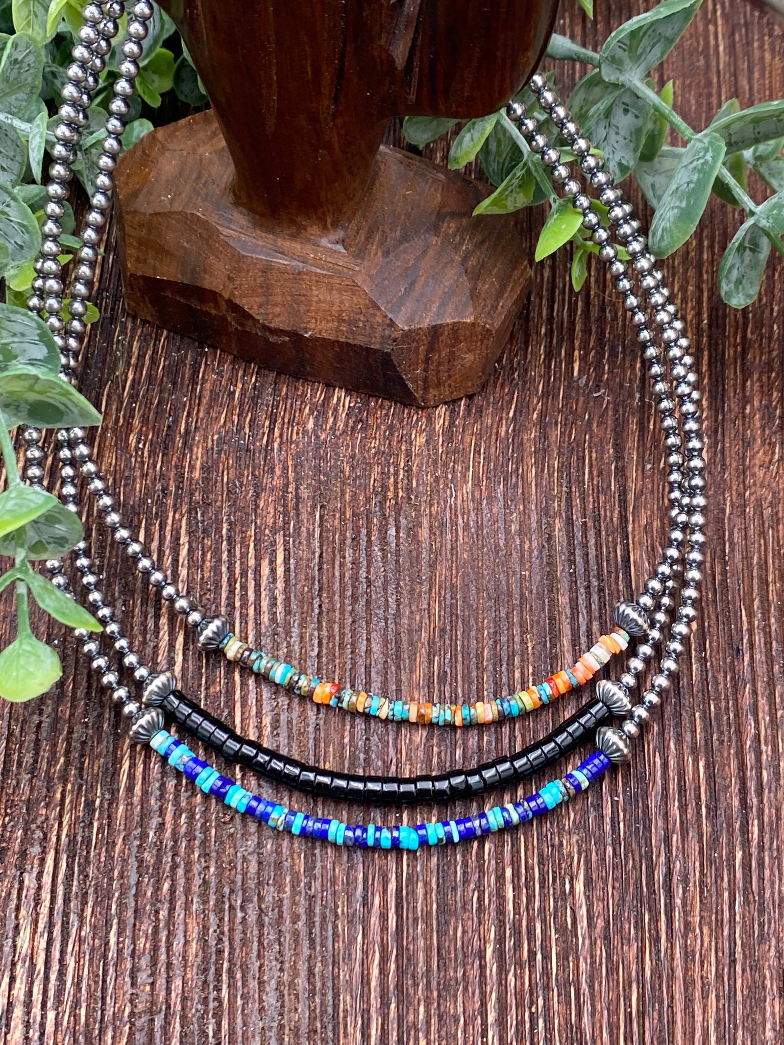 Otto Sterling 2mm Pearl Necklace With Color Center Beads - 16"