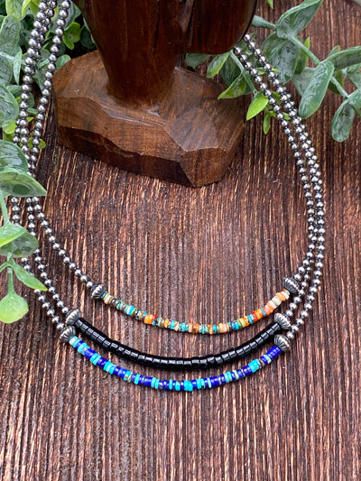 Otto Sterling 2mm Pearl Necklace With Color Center Beads - 16"