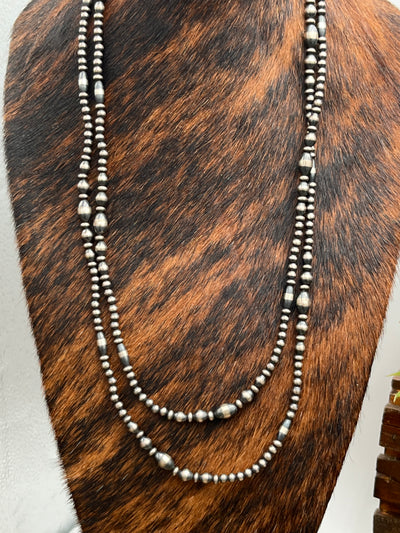 Cranbrook Sterling Barrel Bead Varied Navajo Necklace - 60"