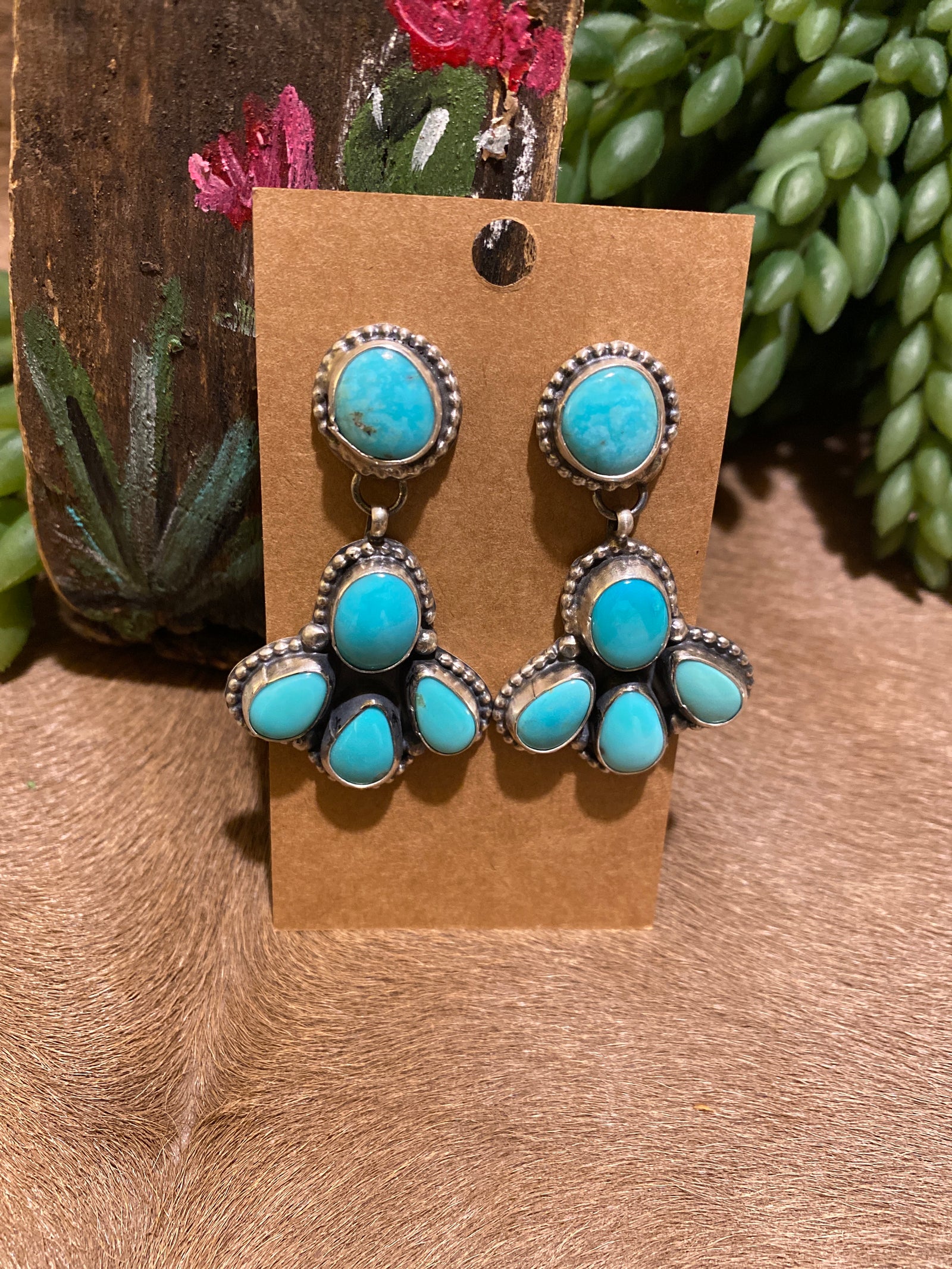 Rambler 5 Stone Turquoise Earrings - 2"