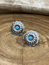 Parodia Sterling .75" Scalloped Round Concho Post Earrings - Turquoise