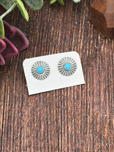 Leyden Center Stone Fan Concho Sterling Earring - .6"