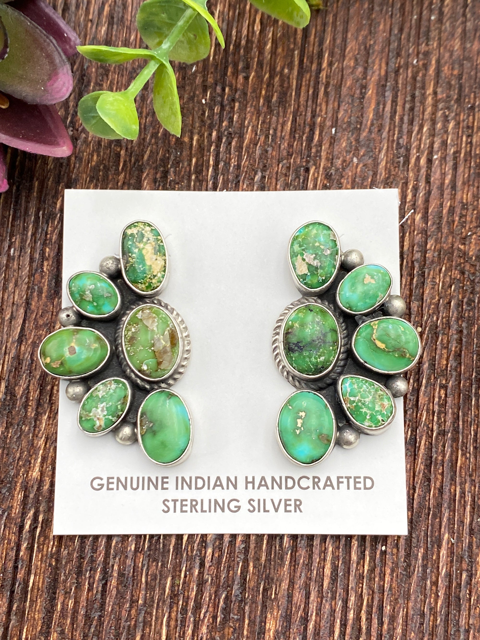 Taos Sterling Half Circle Turquoise Cluster Earrings - 1.65"