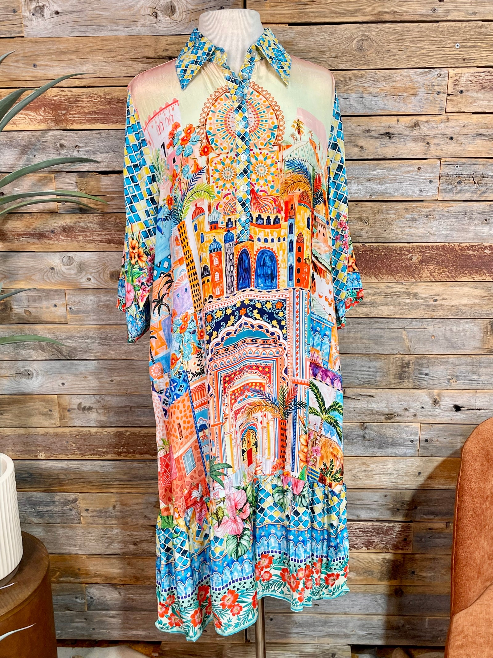 Worldly View Silk Viscose Collar Dress