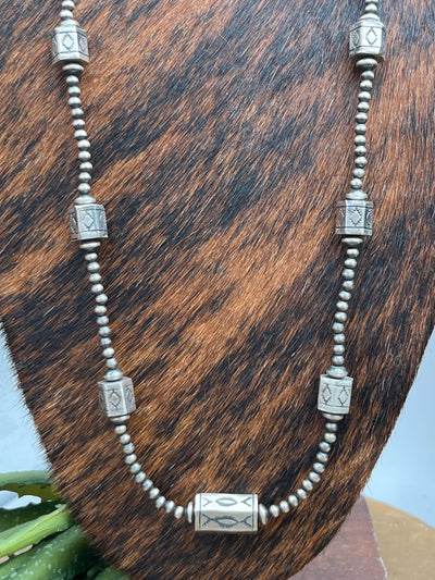 Gordon 4mm Navajo Pearl & Hex Bead Sterling Necklace - 36"