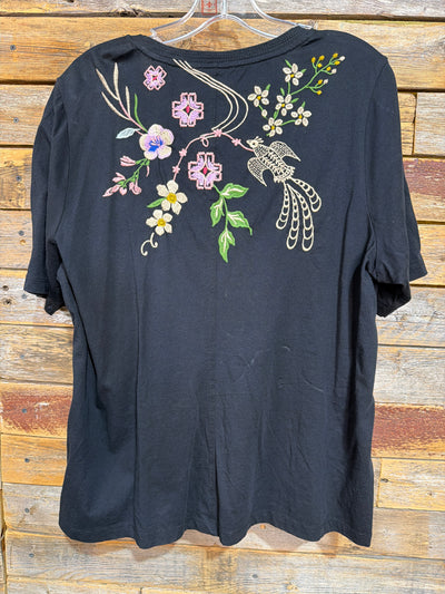Johnny Was Short Sleeve Trapunto V-Neck Tee