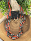 Callicarpa 5 Strand Fashion Beaded Varied Navajo Necklace, Earrings & Bracelet - Red