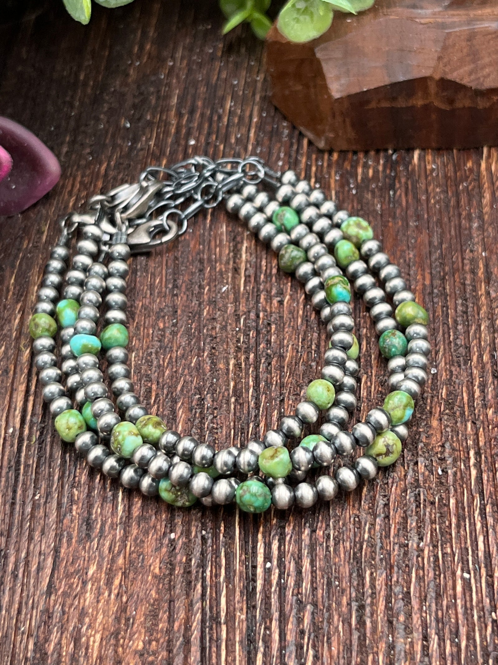 Cairo Sterling 4mm Navajo & Sonoran Gold Turquoise Bracelet - 8"