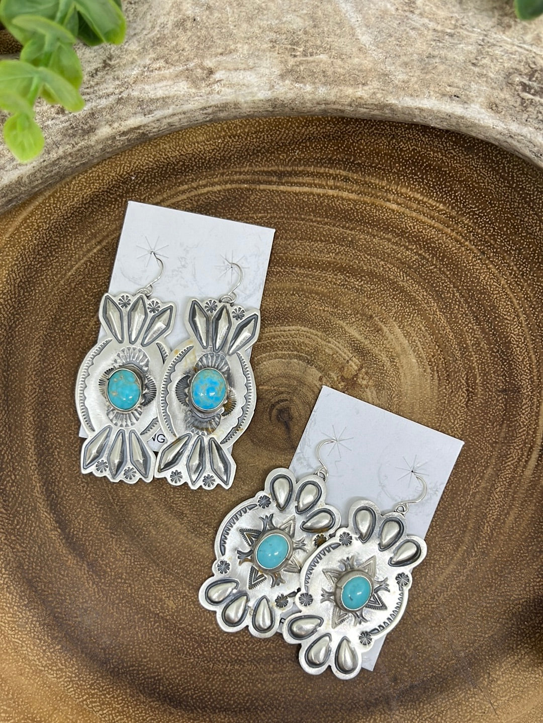 Cade Stamped Shield Sterling Earrings With Turquoise Center