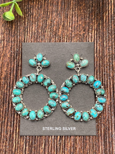 Leanne Triple Stone Post Hoop Earrings - Turquoise