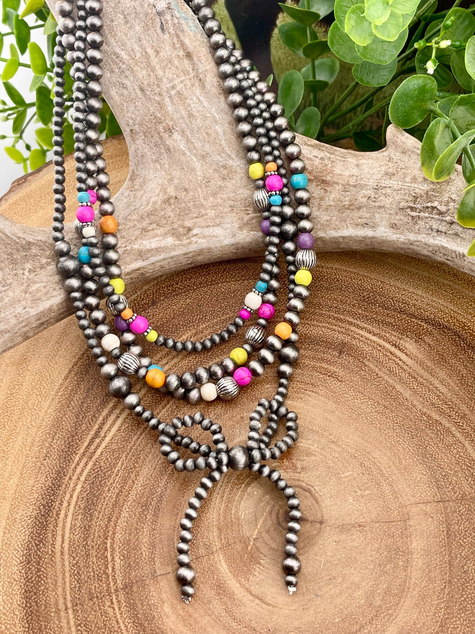 Jubilee 4 Layer Navajo, Bead & Bow Necklace - 18"