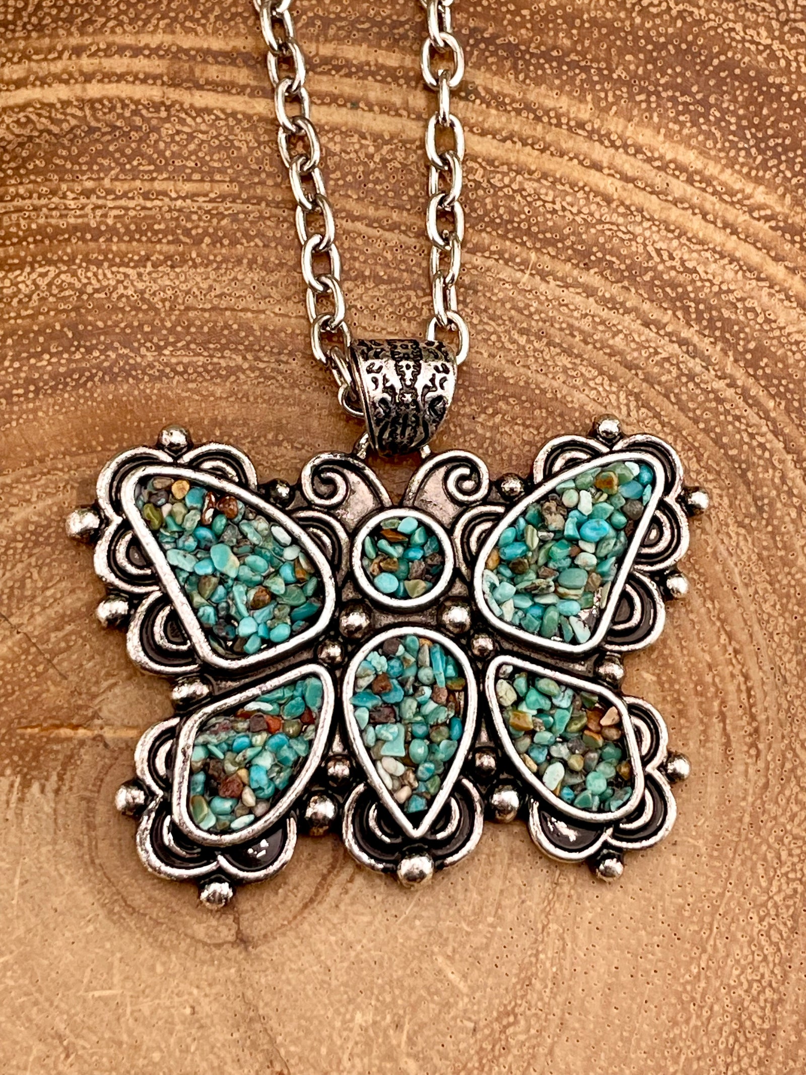 Camille Framed Pebble Butterfly Necklace