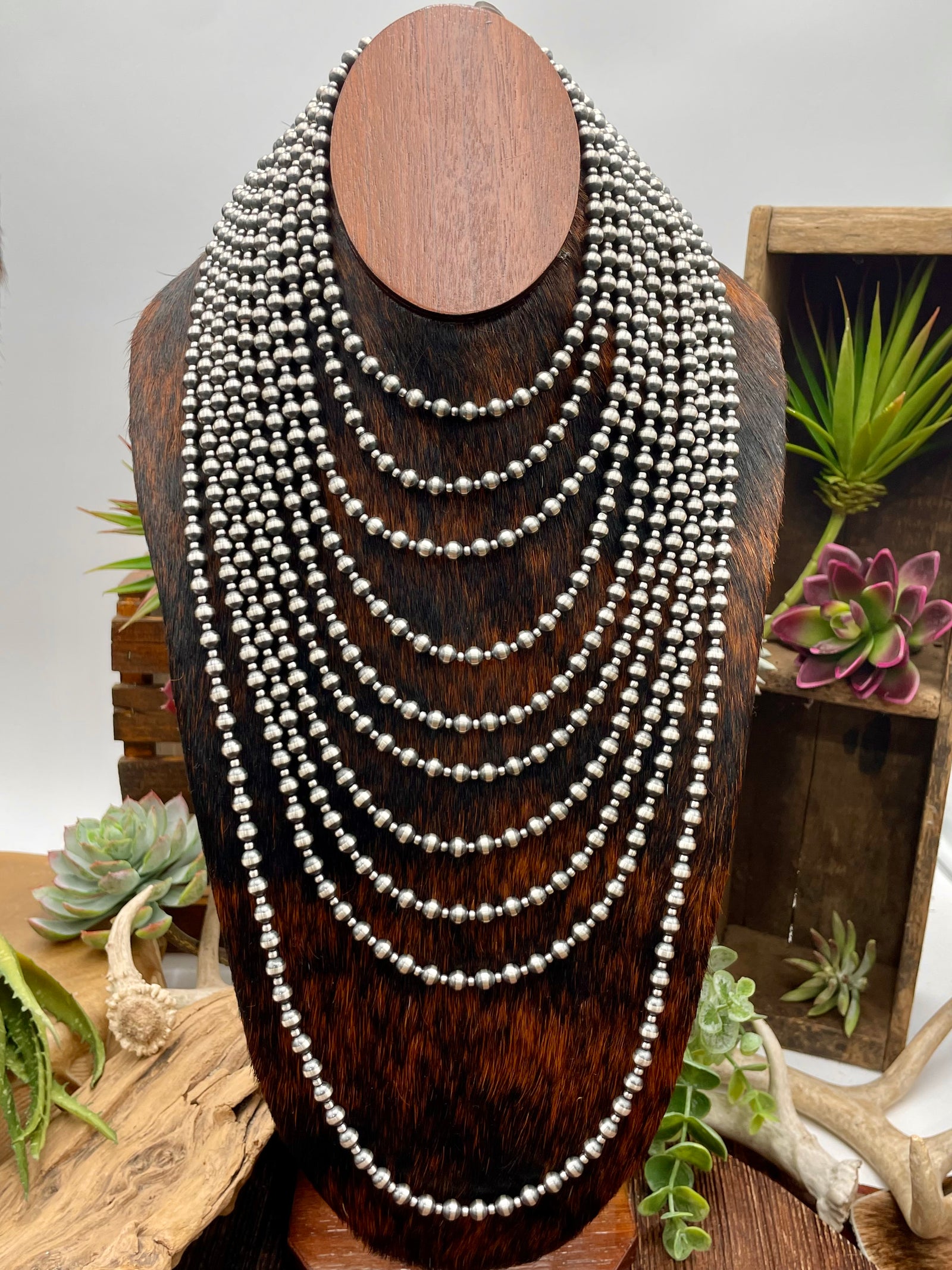 Hannah Alternating 3-6mm Sterling Silver Navajo Pearl Necklace