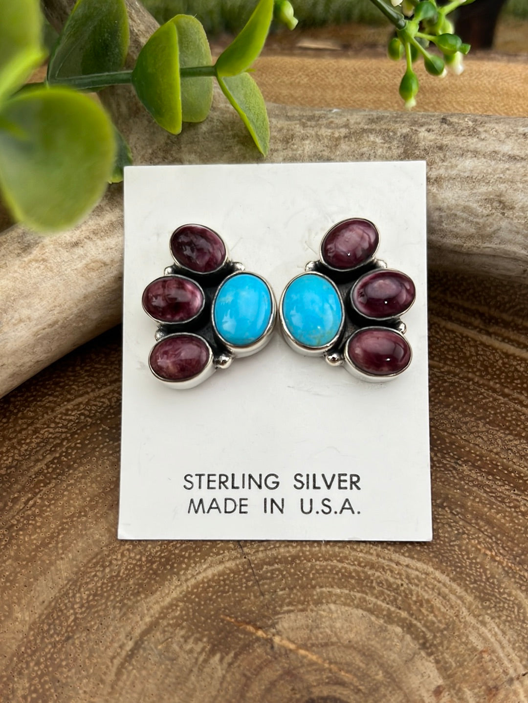 Itasca Sterling Turquoise & Purple Spiny Post Earrings
