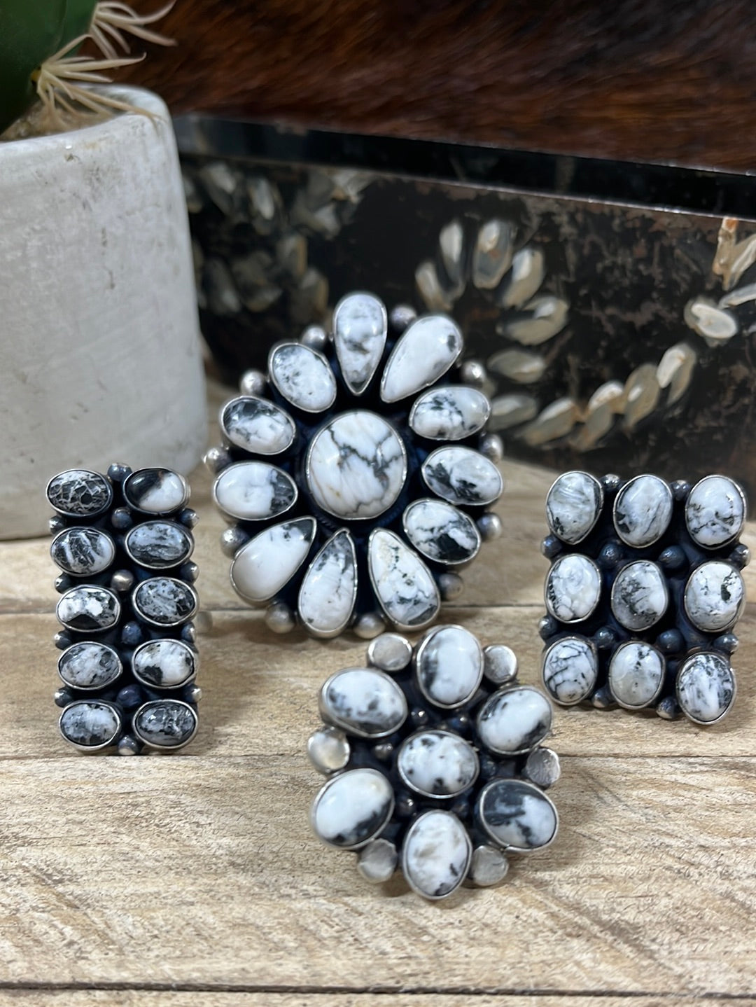 White Buffalo Cluster Rings